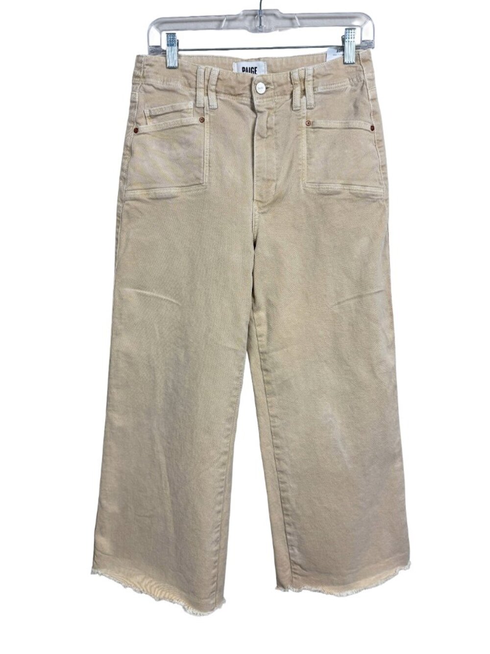 Paige Anessa High Rise Raw Hem Wide Leg Jeans in Vintage Soft Sand Womens 28